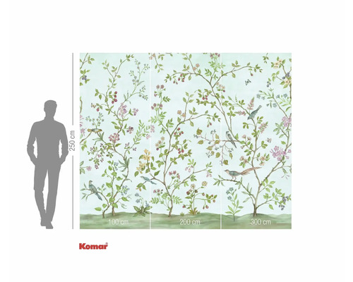 Fotobehang met boom-, vogel- en bloemenpatroon