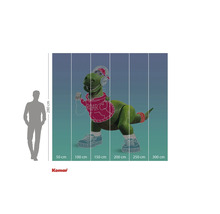 Fotobehang met een groene dinosaurus met een koptelefoon, hoodie en sportschoenen voor een gekleurde achtergrond