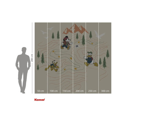 Fotobehang met de Disneyfiguren Mickey Mouse, Donald Duck en Pluto op een wandelkaart