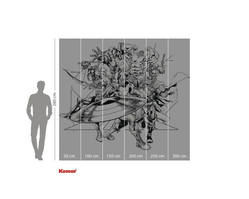 Komar Avengers muurschildering met afmetingen van 280 bij 300 centimeter