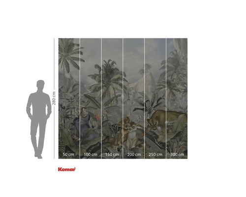 Komar wandafbeelding met jungle motief, palmen en leeuwenfamilie, 280x300 cm