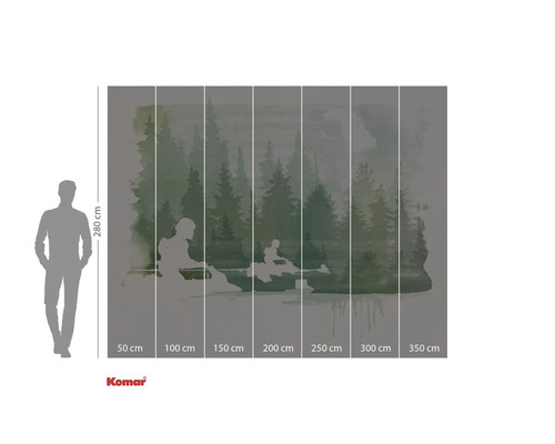 Fotobehang met bosmotief en zittende figuren, afmetingen 280 x 350 cm.