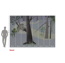 Wandafbeelding met bosmotief en olifant op een boomstam