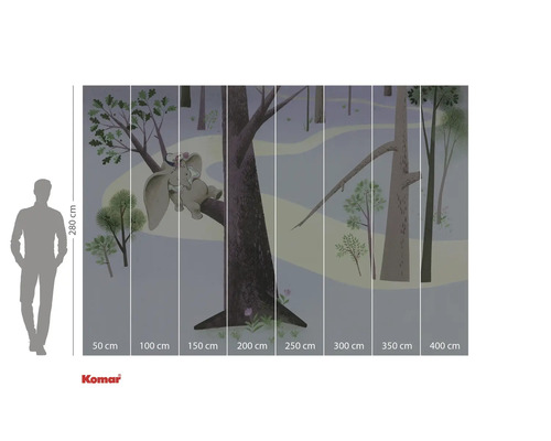 Wandafbeelding met bosmotief en olifant op een boomstam