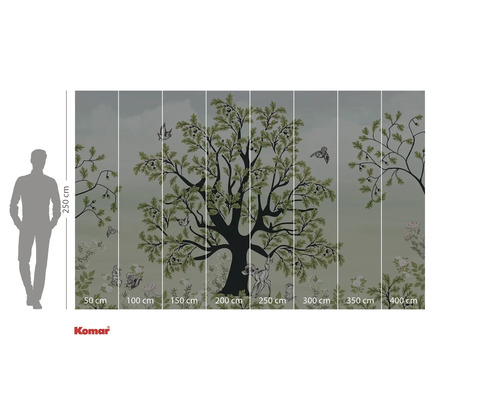 Fotobehang met boom-, vogel- en diermotief