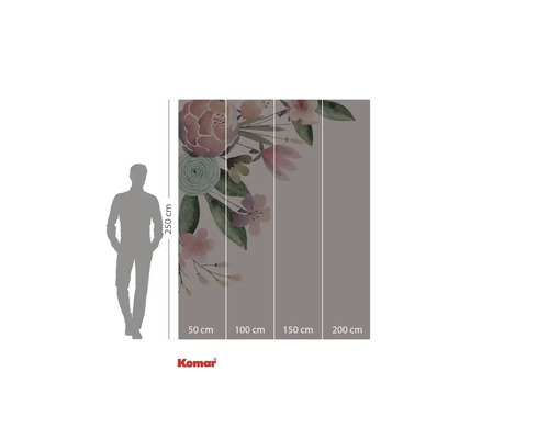 Komar fotobehang met bloemmotief en maataanduidingen.