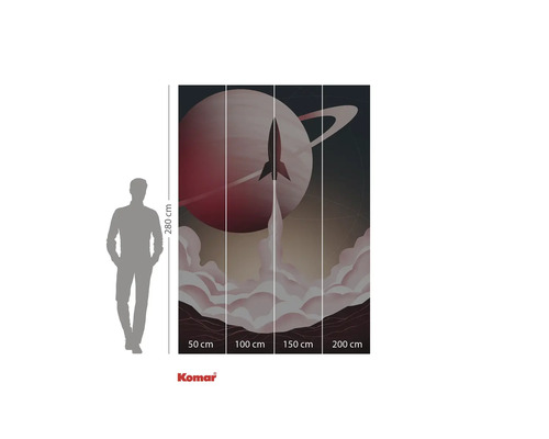 Fotobehang met raketlancering voor een planeet