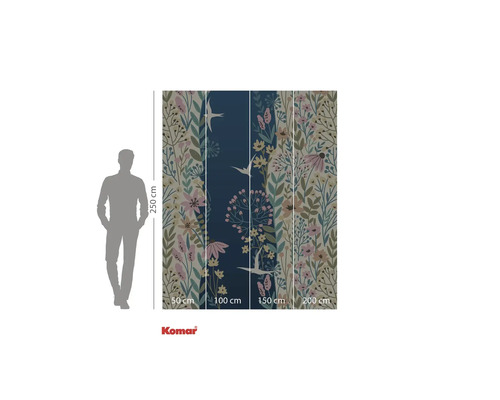 Vliesbehang met bloemen- en vogelmotief, behangformaat 250 bij 200 cm