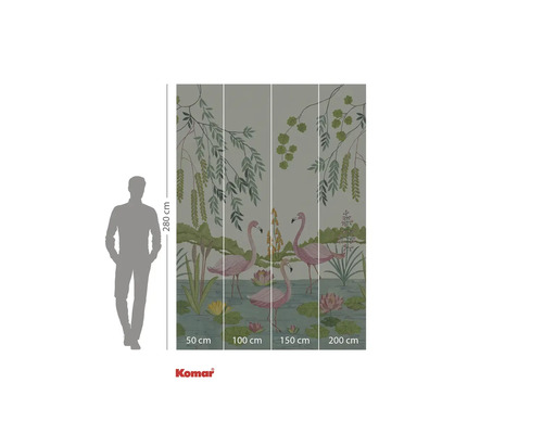 Fotobehang met flamingo's, waterlelies en planten