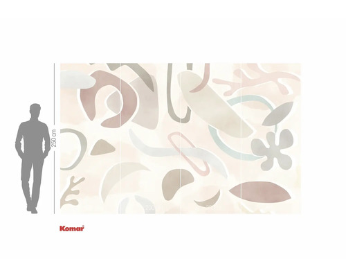Fotobehang met abstracte vormen en het Komar logo