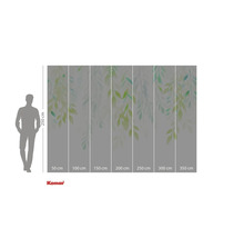 Fotobehang met bladerdessin en maatvoering.