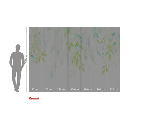 Fotobehang met bladerdessin en maatvoering.