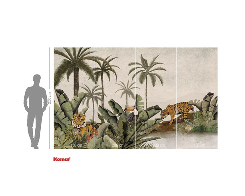 Fotobehang met jungle-thema, palmbomen en tijgers