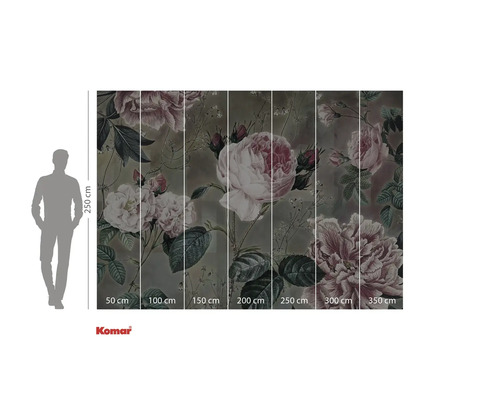 Fotobehang met rozenmotief en maatvoering.