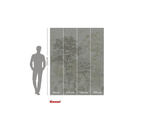 Fotobehang met boommotief en maataanduidingen