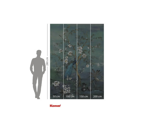 Komar fotobehang met pauwen en bloemmotieven, 280 cm hoog, verdeeld in vier banen