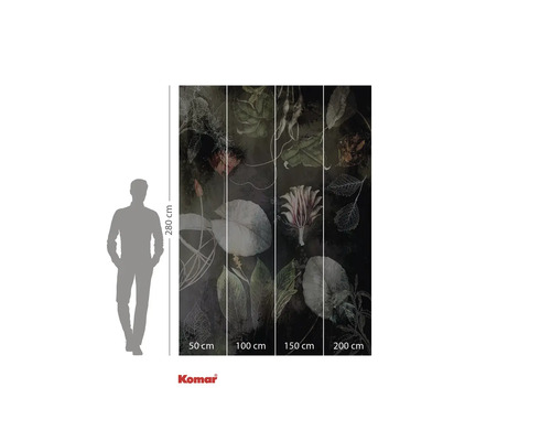 Fotobehang met bloemen- en bladerdessin, afmetingen 280 x 200 cm.