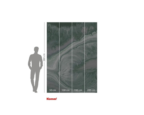 Komar fotobehang met marmerpatroon en maatindicaties.