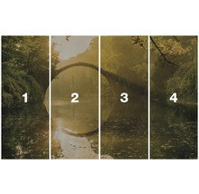 Vierdelig fotobehang met landschapsmotief van een meer en een brug