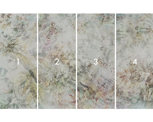 Vierdelig fotobehang met plant- en tekstmotieven