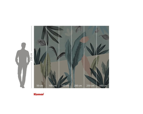 Fotobehang met bladerenmotief en maataanduidingen