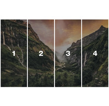 Vierdelige muurschildering met berglandschap