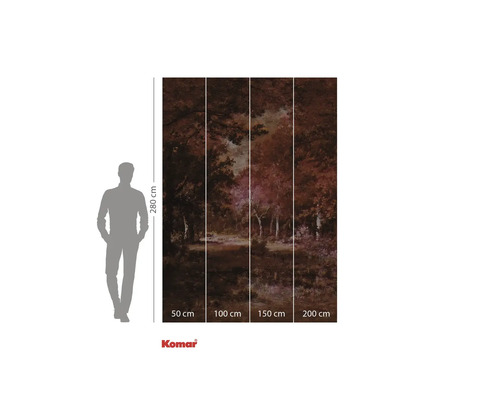 Fotobehang met bosmotief, bestaande uit vier delen en maatvoering