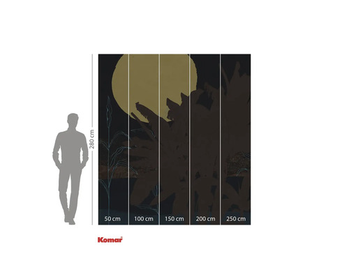 Komar fotobehang met plantmotief, maan en maataanduidingen