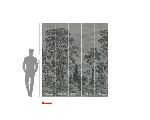 Fotobehang met boslandschap en maataanduidingen