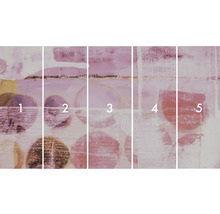 Vliesbehang met abstract cirkelpatroon, bestaande uit vijf banen