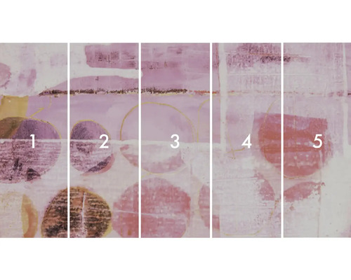 Vliesbehang met abstract cirkelpatroon, bestaande uit vijf banen