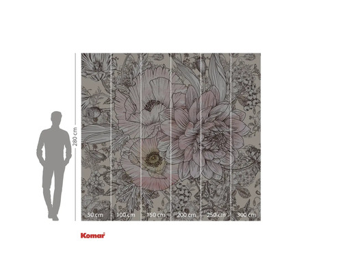 Behang met bloemmotief en maataanduiding