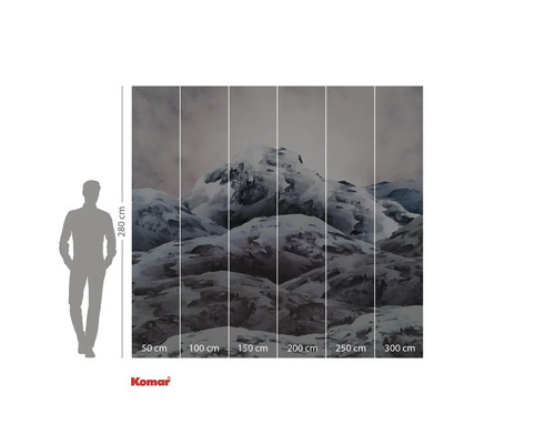 Fotobehang met bergmotief en maataanduidingen