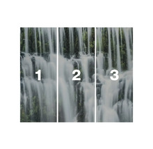 Behangmotief met waterval, bestaande uit drie delen met de nummers 1, 2 en 3