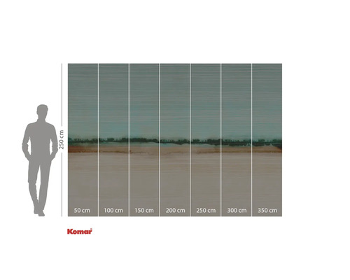 Fotobehang met abstract landschapmotief en maatvoering.