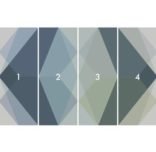 Behangpatroon met geometrische vormen op vier banen