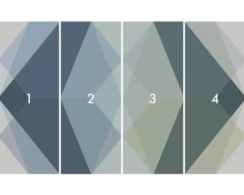 Behangpatroon met geometrische vormen op vier banen