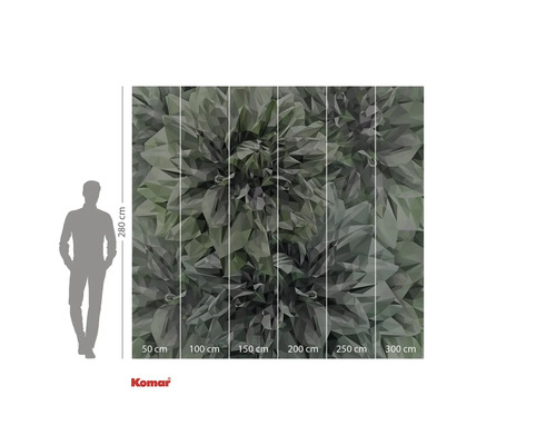 Fotobehang met grafisch bladdermotief en maataanduidingen