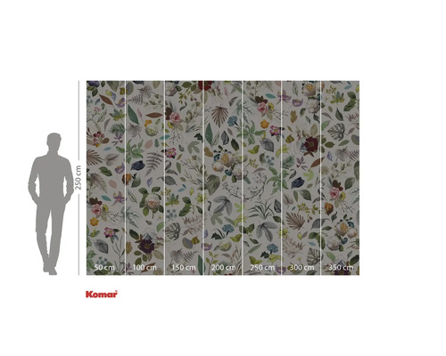 Komar fotobehang met bloemmotief en maatvoering.