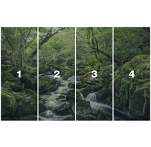 Vierdelige bosmuurschildering met rivierloop