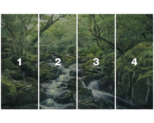 Vierdelige bosmuurschildering met rivierloop