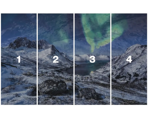 Vierdelige muurschildering met berglandschap