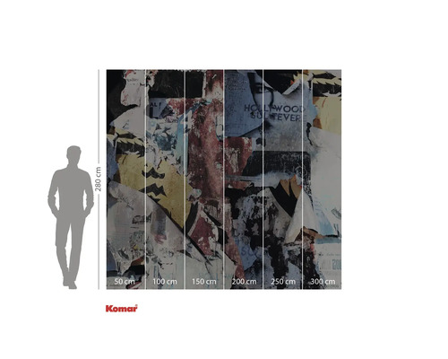 Fotobehang met het motief van een afgescheurde reclamezuil en maataanduidingen