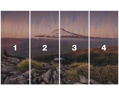 Vierdelige muurschildering met bergmotief