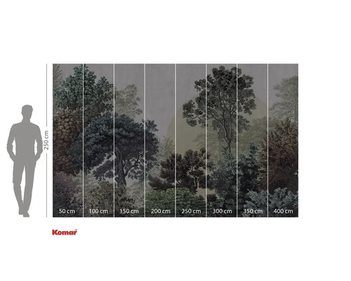 Fotobehang met bosmotief en maataanduidingen
