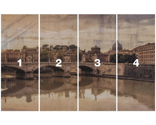 Vierdelige fotoprint van een brug in Rome