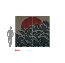 Fotobehang met golvenpatroon en rode zon op de achtergrond