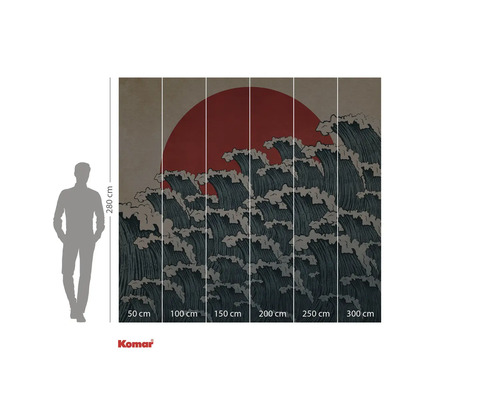 Fotobehang met golvenpatroon en rode zon op de achtergrond