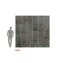 Fotobehang met schubbenpatroon en maataanduidingen.