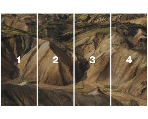 Vierdelige landschapsafbeelding van bergen